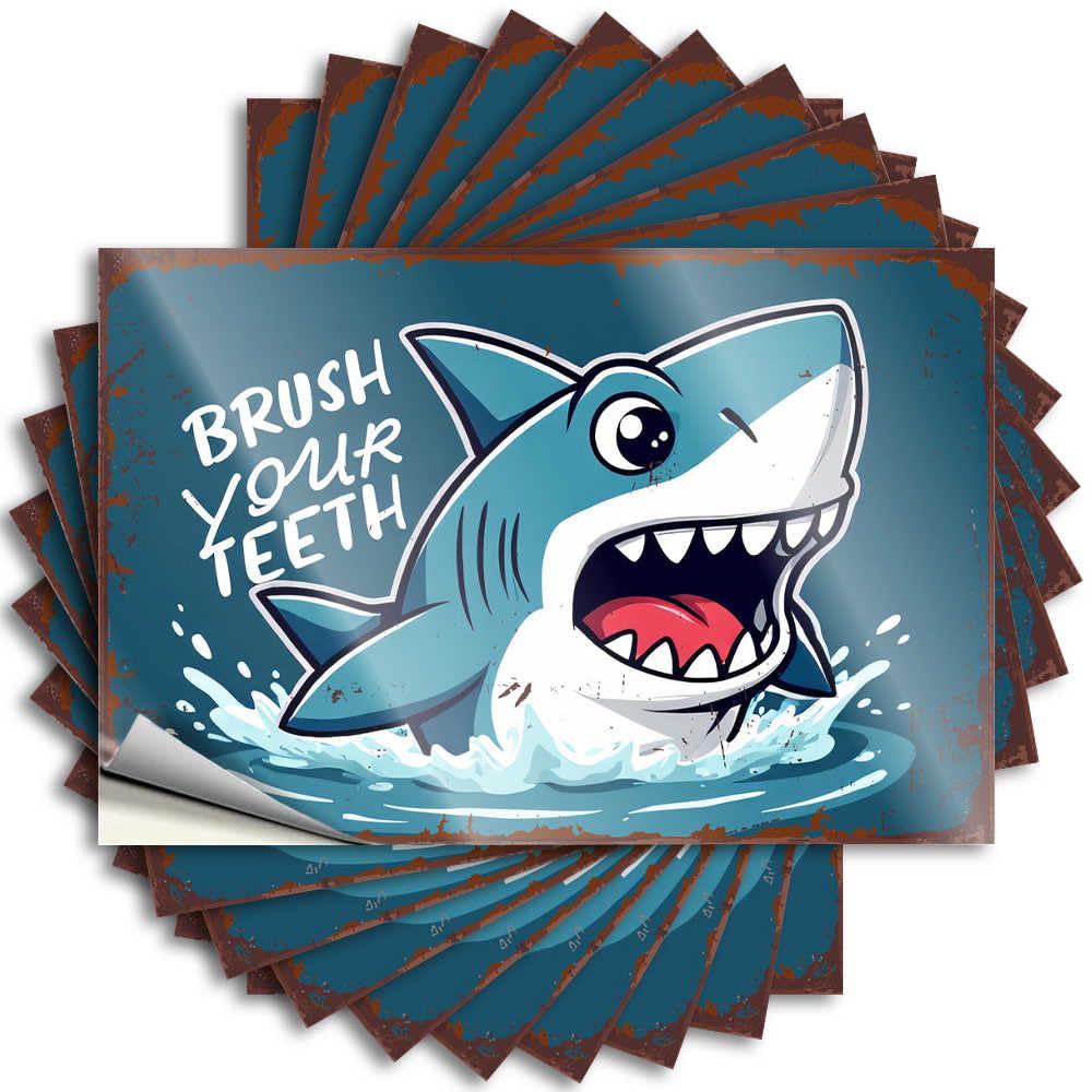 Patio Decor Decal Durable Door | Brush Your Teeth: The Friendly Shark's Reminder Fluffy Self Adhesive Sticker for Dart DIY(6X9CM)