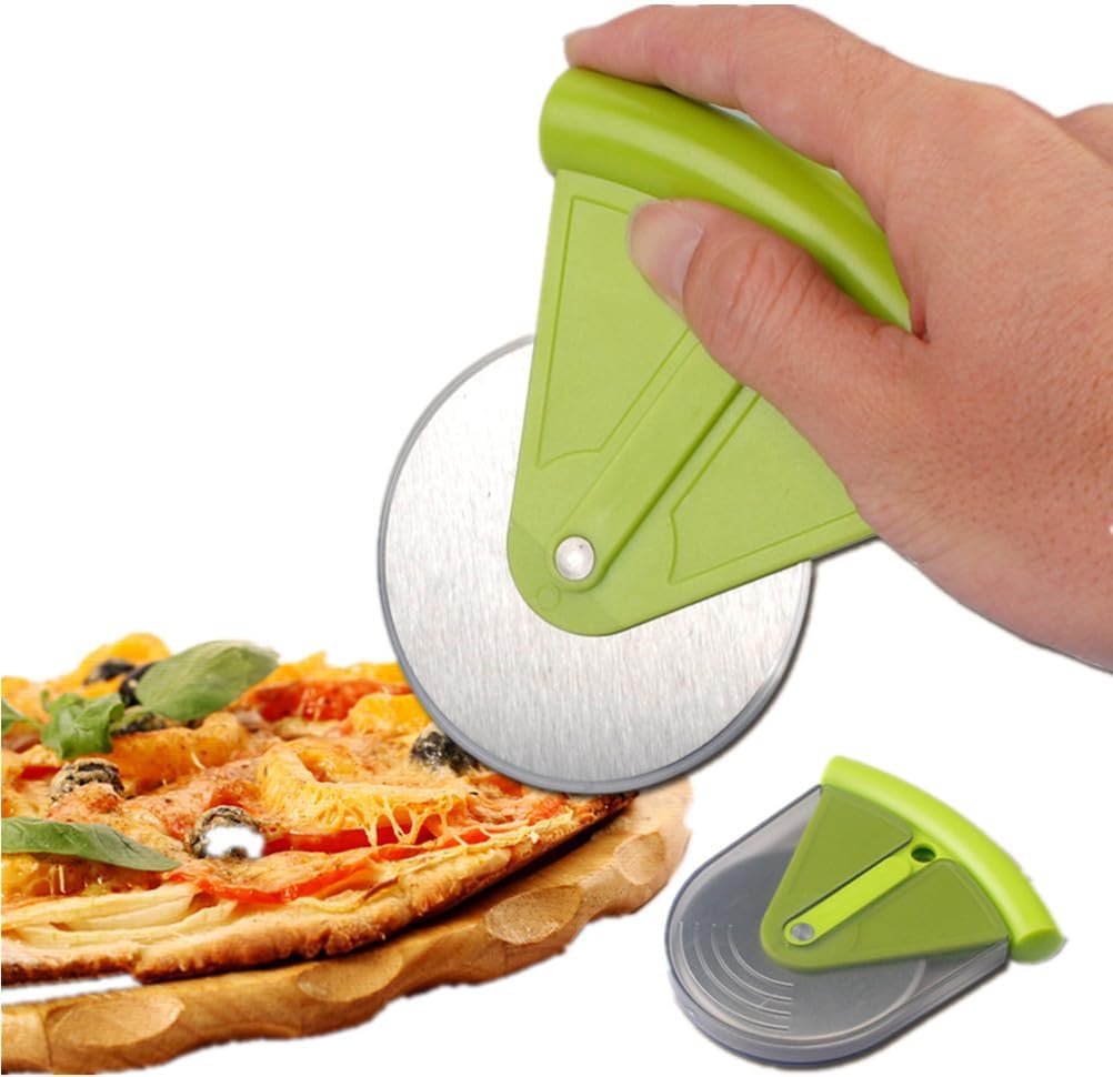 Small Pizza Wheel Cutter with Stainless Steel Blade and Non-Slip Grip Handle Compact 4.40 Inch Pizza Slicer with Safety Abs Cover for Effortless Cutting of Dough and Pastry