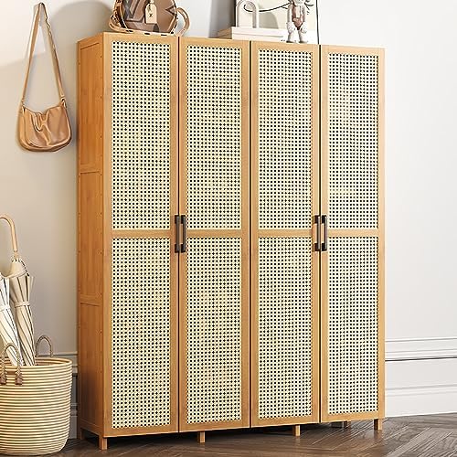 Rattan Shoe Cabinet with Flip Drawer - Wicker Storage Organizer for Heels, Boots & Sneakers - Stylish Closet Solution for Home Entryway