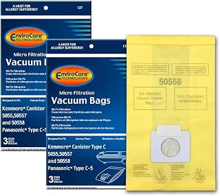 Premium Replacement Multi-layer Micro Filtration Vacuum Bags Compatible with Kenmore Canister Vacuums Type C/Q. 5055, 50557 and 50558 Panasonic Type C-5, 6 pack