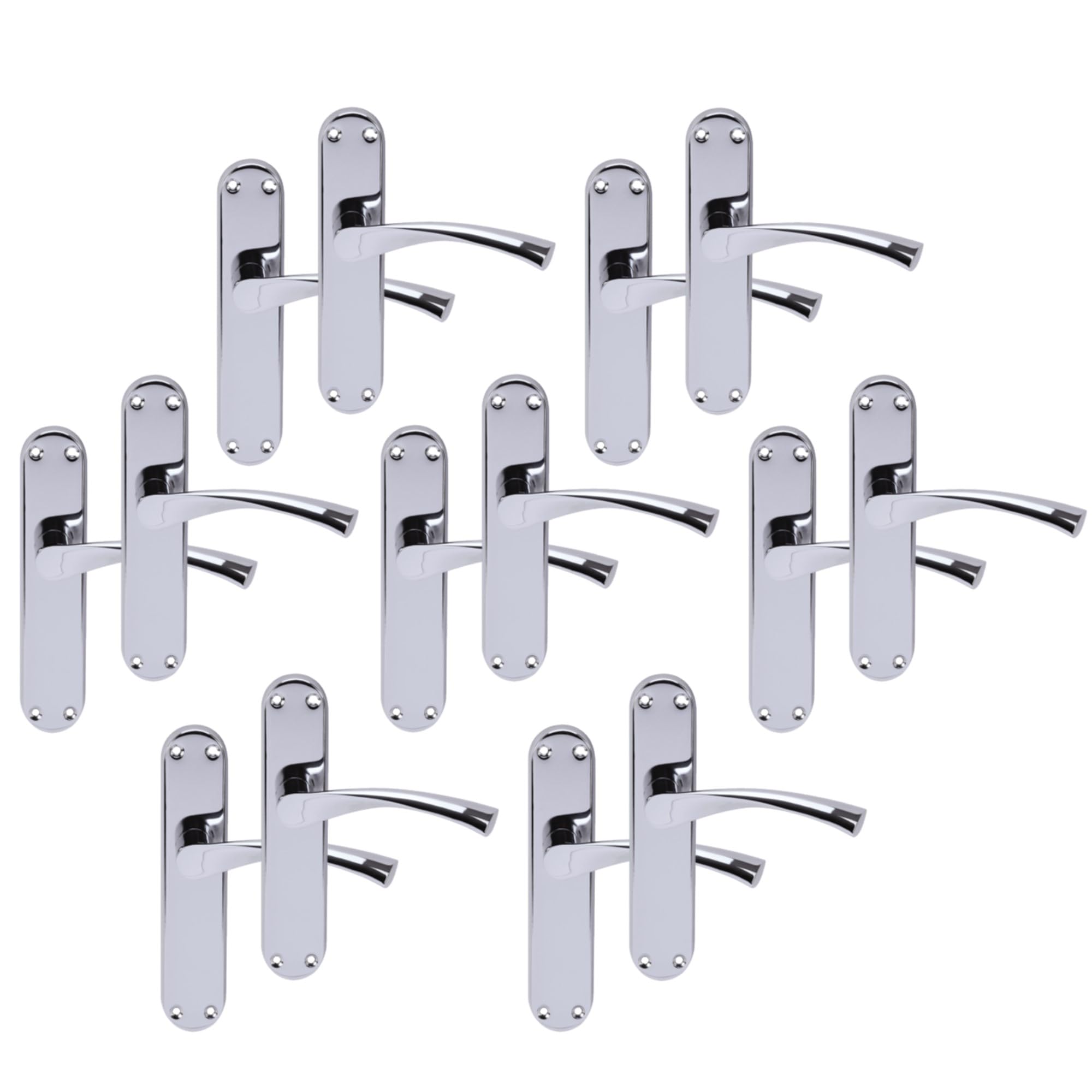 Hunta HANDLEZONE® 7 Pairs Lobo Polished Chrome Lever Latch Door Handle Set on Long Backplate, for Internal Doors — image 1