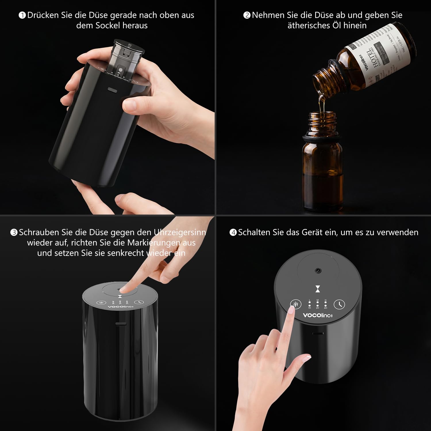 Wasserloser Diffusor für ätherische Öle, Tragbarer Mini-Geruchs-Luft-Maschine Aromatherapie-Zerstäuber, mit 10 ml Hotel-Duftöl, 1/2/4H/Zeit Weg von 3 Nebel-Niveau für Home Room Cars Büro