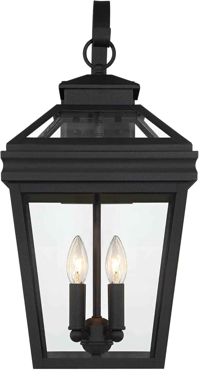 John Timberland Stratton Street Traditional Outdoor Wall Light Fixture Textured Black Lantern 22" Clear Glass for Exterior House Porch Patio Outside Deck Garage Yard Front Door Garden Home