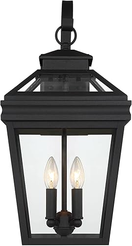 Miniatura 8 de John Timberland Stratton Street - Lámpara de pared tradicional para exteriores, farol negro texturizado, de 22 pulgadas, cristal transparente para