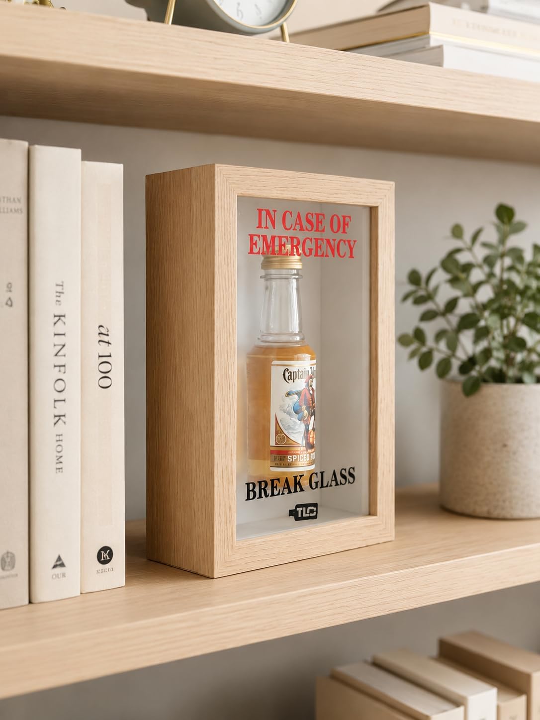 in Case of Emergency Break Glass - Deluxe 3D Display Box for Miniature Liquor Bottle, Real Glass Front (Nature) image 4