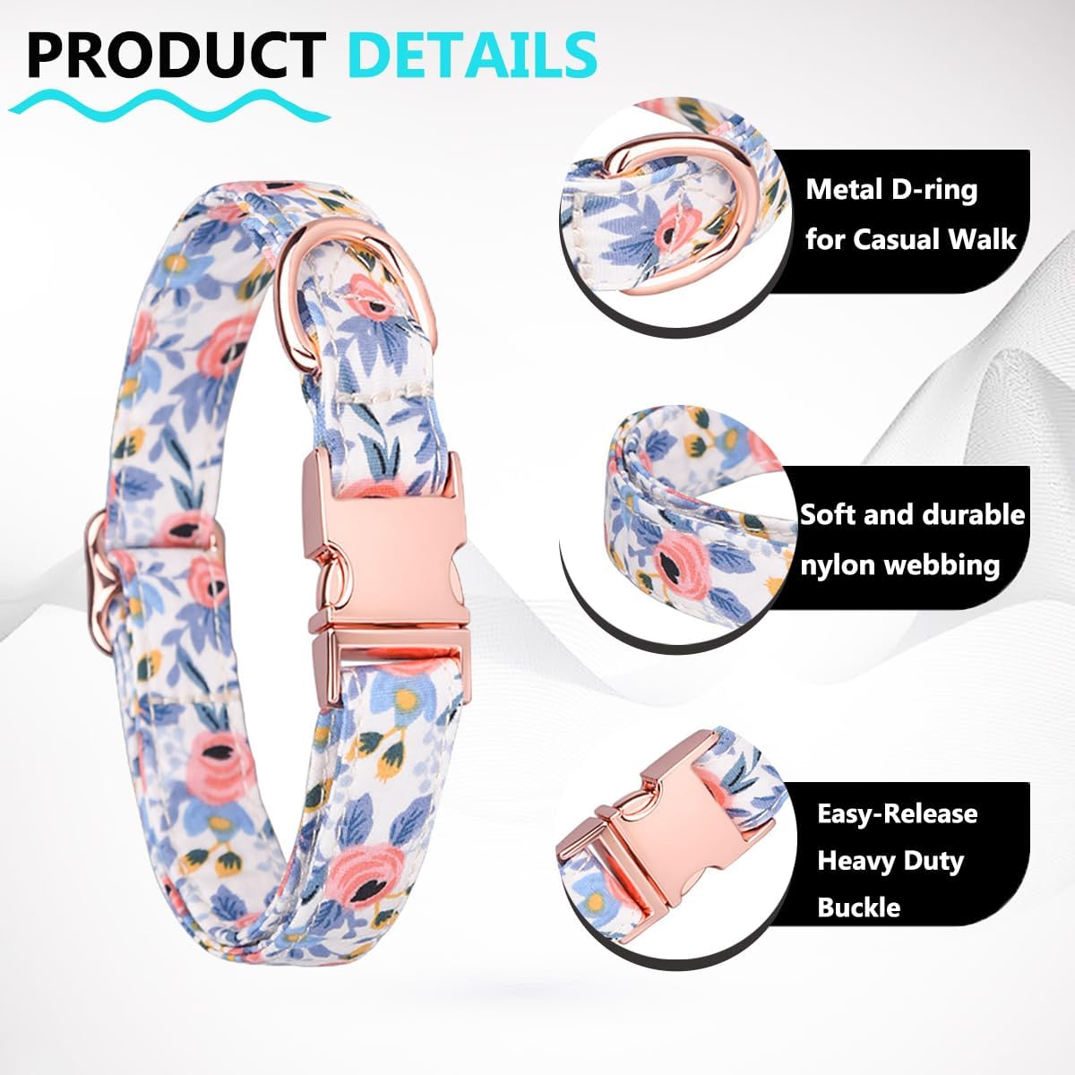 Floral Dog Collar with Bow Tie Bowtie Quick Release Metal Buckle image 3