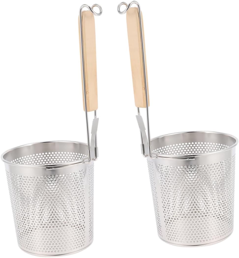 2pcs Stainless Steel Mesh Strainer for Noodles Pasta Stackable Design Kitchen Colander Ladle Efficient Water Drainage Skimmer for Cooking Frying for Dumplings Ramen
