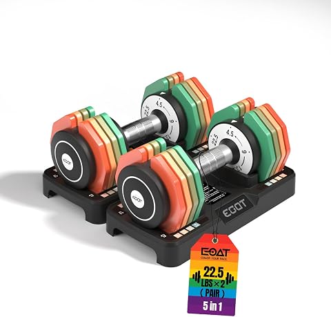 Adjustable Dumbbells Set/Single, 5-in-1 Free Weight Set with Anti-Slip Handle