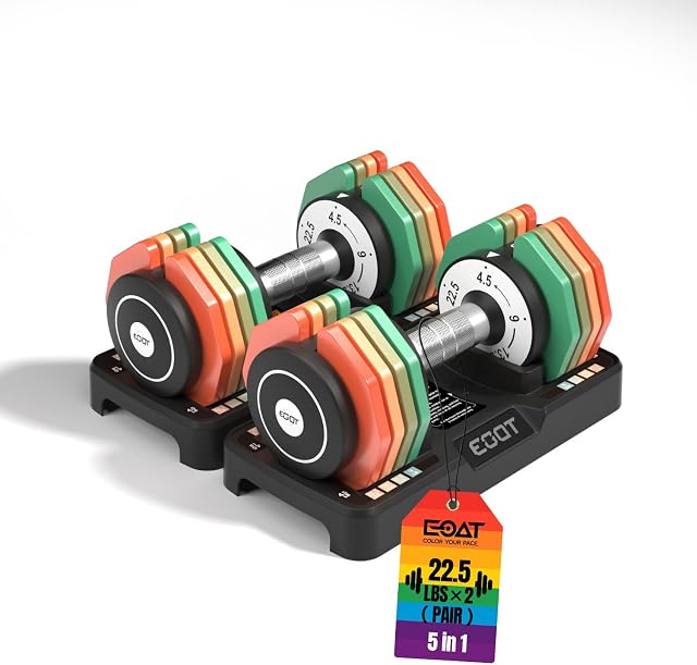 Ensemble de dumbbells réglables 2, 12.5LB/22,5LB 5 en 1 Set de douille réglable avec poignée antidérapante & Plaques de poids couleur arc-en-ciel pour la maison de gym, Ensemble de poids pour les femmes hommes