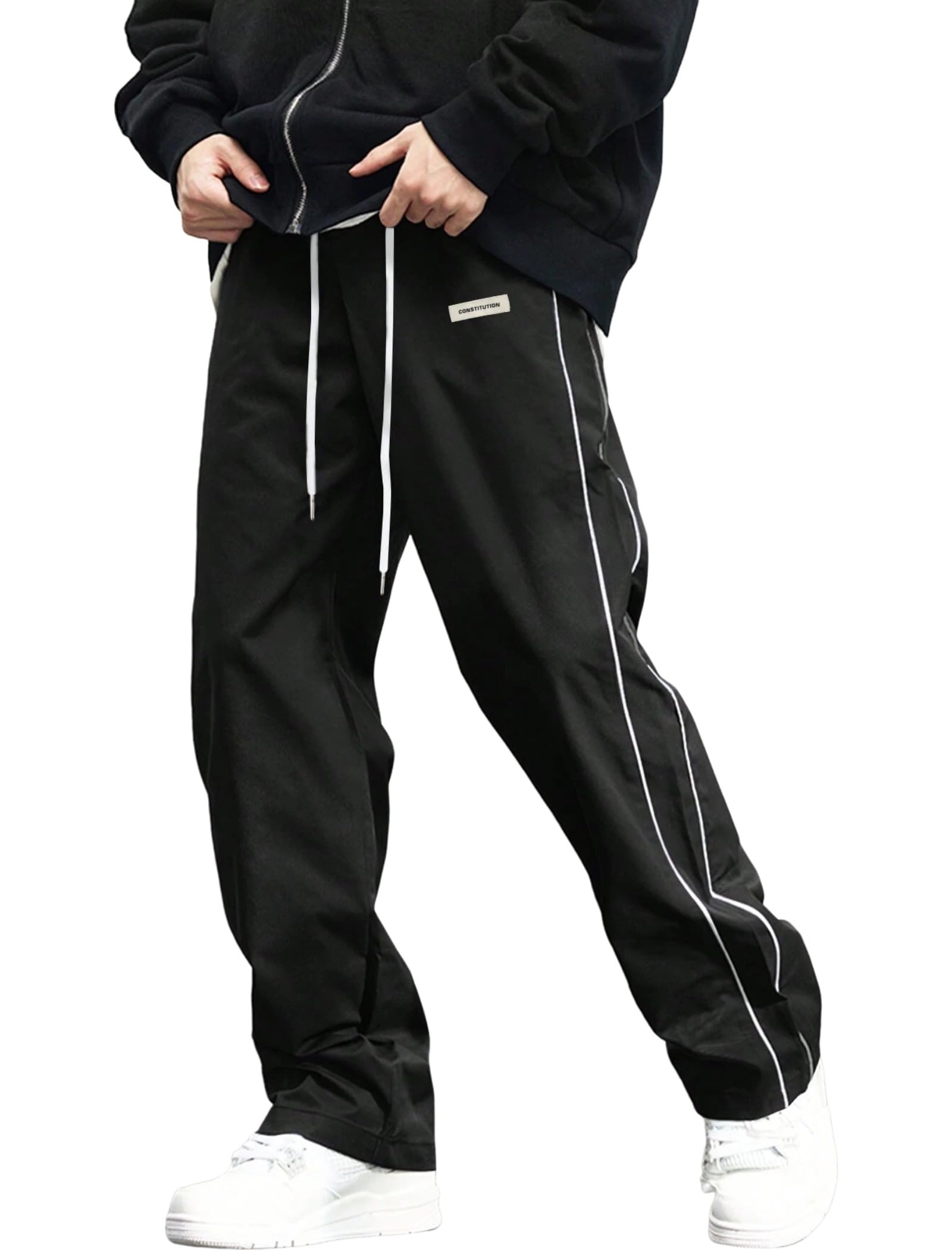 ZAFUL Men's Baggy Track Pants Y2K Streetwear Pants Drawstring Letter Pockets Casual Lounge Trousers