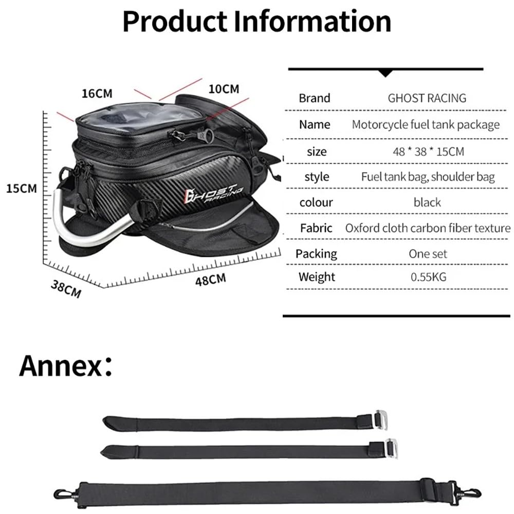 NEWFUN Tankrucksack Motorrad Magnet, Schwarze Oxford-Motorradtasche Mit Touchscreen-Handy-Tasche, Passend für die Meisten Motorräder