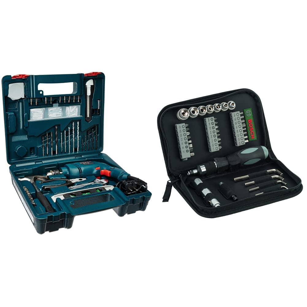 Bosch GSB 500W 10 RE Professional Tool Kit, MS and Plastic (Blue, Pack of 100) + Bosch