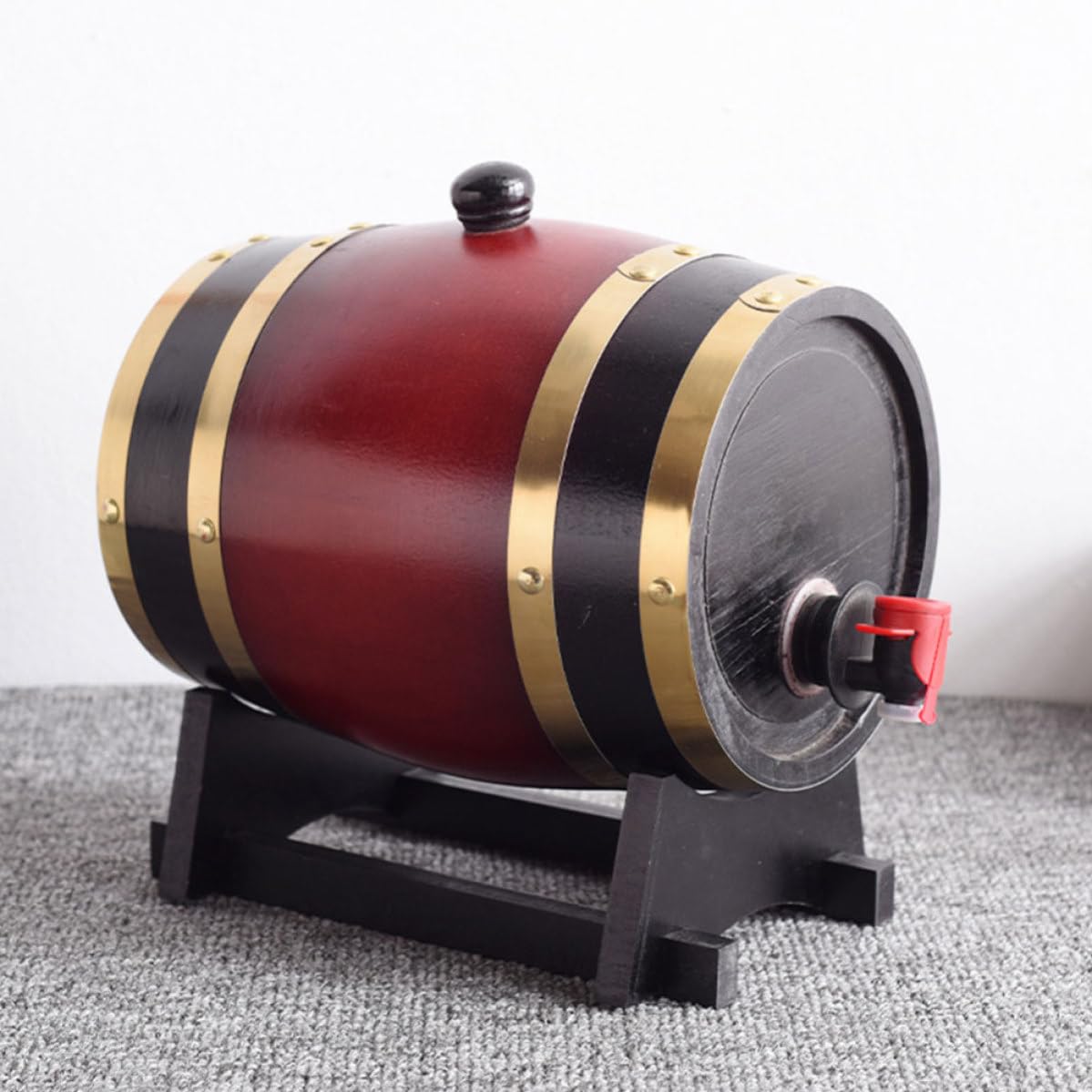 Botte di Vino in Legno 3l Rubinetto, Base Curva, Decorazione Oktoberfest