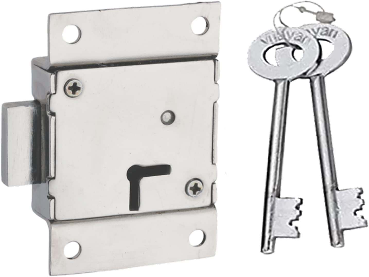 Rawk Stainless Steel Multipurpose Universal Furniture Drawer Cupboard Cabinet Lock with 2 Keys (Silver -Pack of 1)