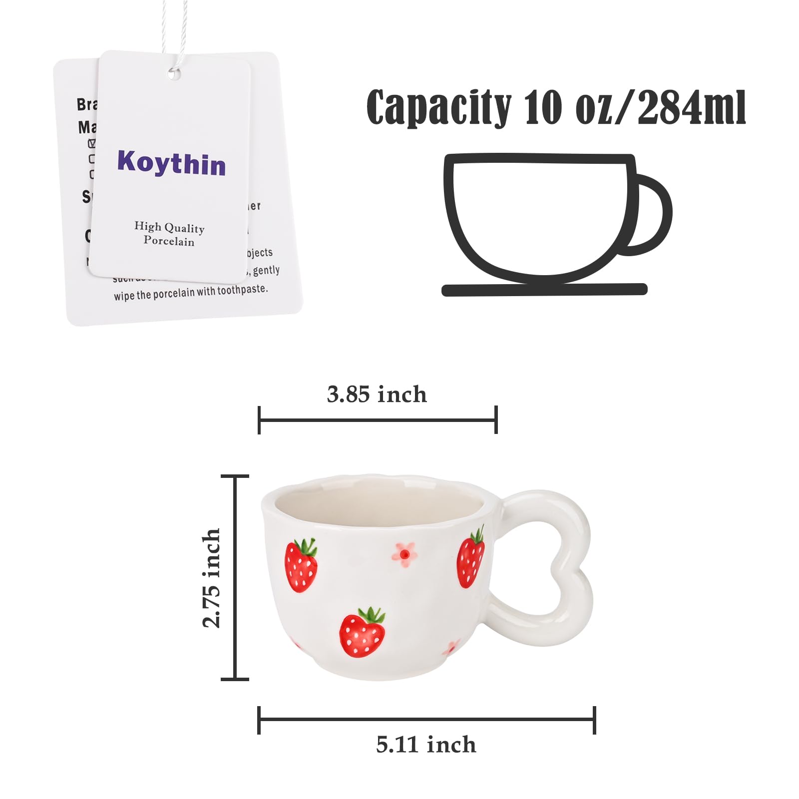 Koythin Ceramic Coffee Mug, Cute Creative Heart Handle Mug Design for Office and Home Dishwasher and Microwave Safe - Image 2