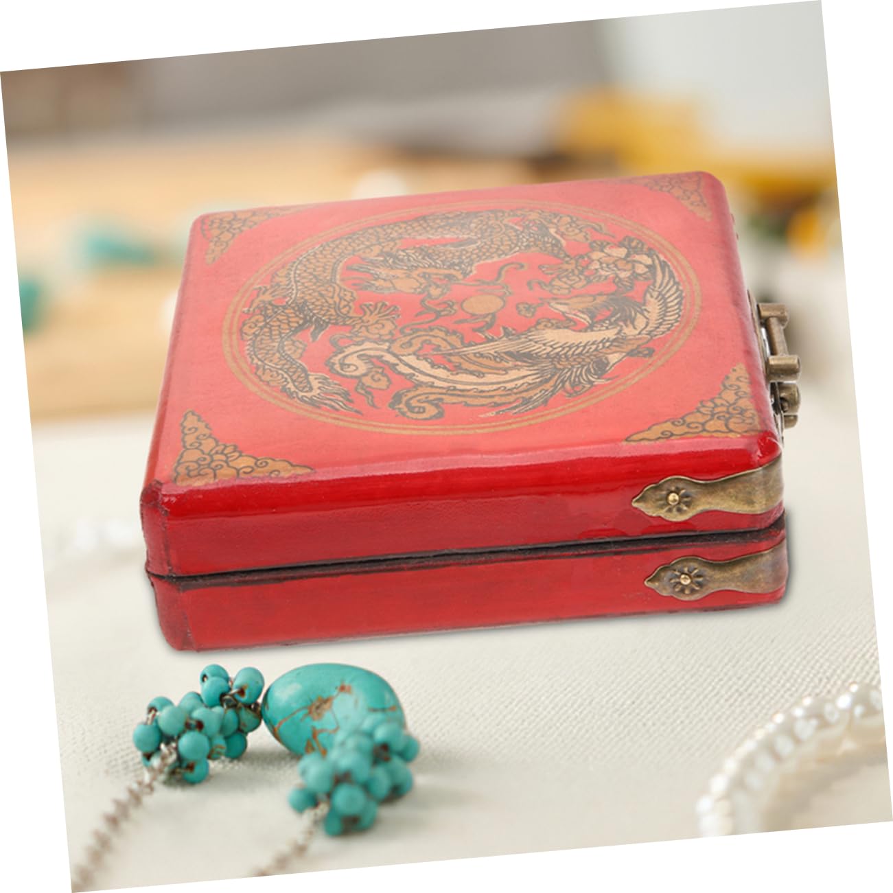 Ciieeo Retro Jewelry Storage Box Wooden Keepsakes Chest Lid for Valued Jewelry