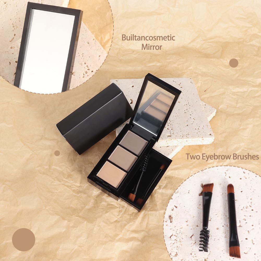 Polvo de cejas marrón medio claro para mujeres, kit de polvo de cejas gris pardo con cepillo, paleta de cejas de 3 colores de larga duración, relleno para dar forma natural a las cejas 5