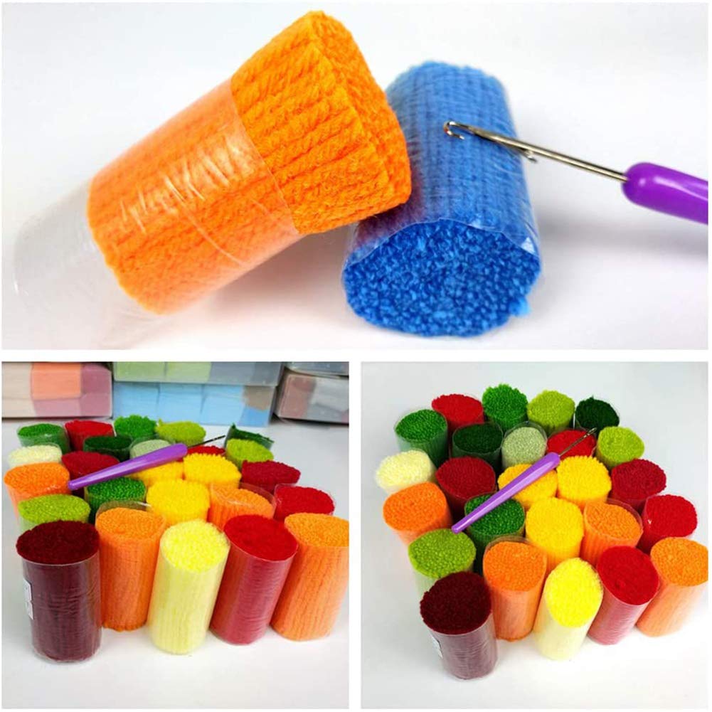 clhjinruoliu DIY Crochet Yarn Kits, Needlework Latch Hook Kit Square Pillow Covers Cushion with Printed Canvas, Adults and Children Gift and Activity, Penguin(17X17inch/43×43CM),a