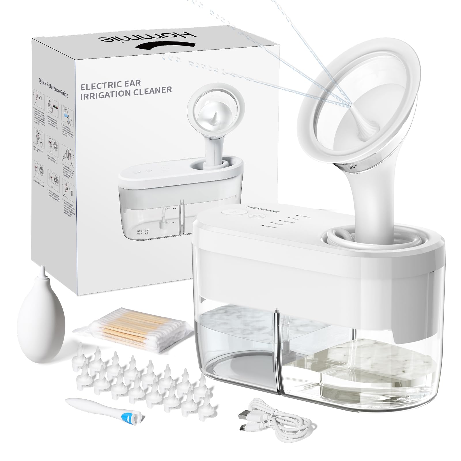 Hommie Pulizia Orecchie Elettrico, Kit di Irrigazione per la Pulisci Orecchie Con 4 Modalità di Pressione, Sicuro ed Efficace per Adulti e Bambini