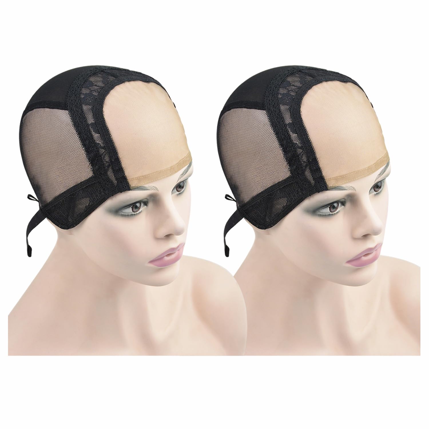 YTBYT 4X4 Inch U Part Swiss Lace Wig Cap for Making Wigs Mesh Wig Cap with Adjustable Straps (Black M)