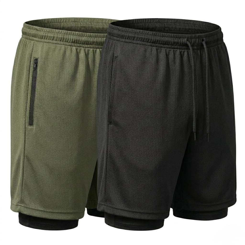 vikwin Men's Athletic Cotton Shorts Pack of 2 | Soft & Breathable | Elastic Waist | Casual Comfortable Summer Shorts | Workout Running-picture-32