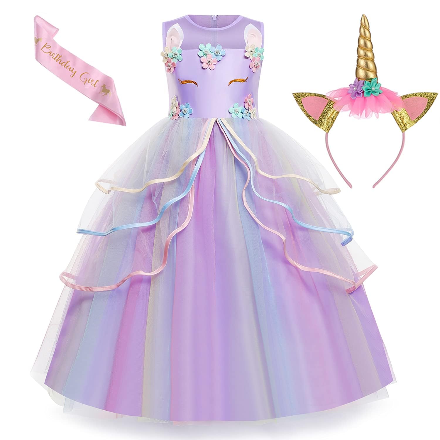Unicorn Dress for Girls Unicorn Costume Pageant Princess Dress Party Birthday Christmas Long Gown with Accessories