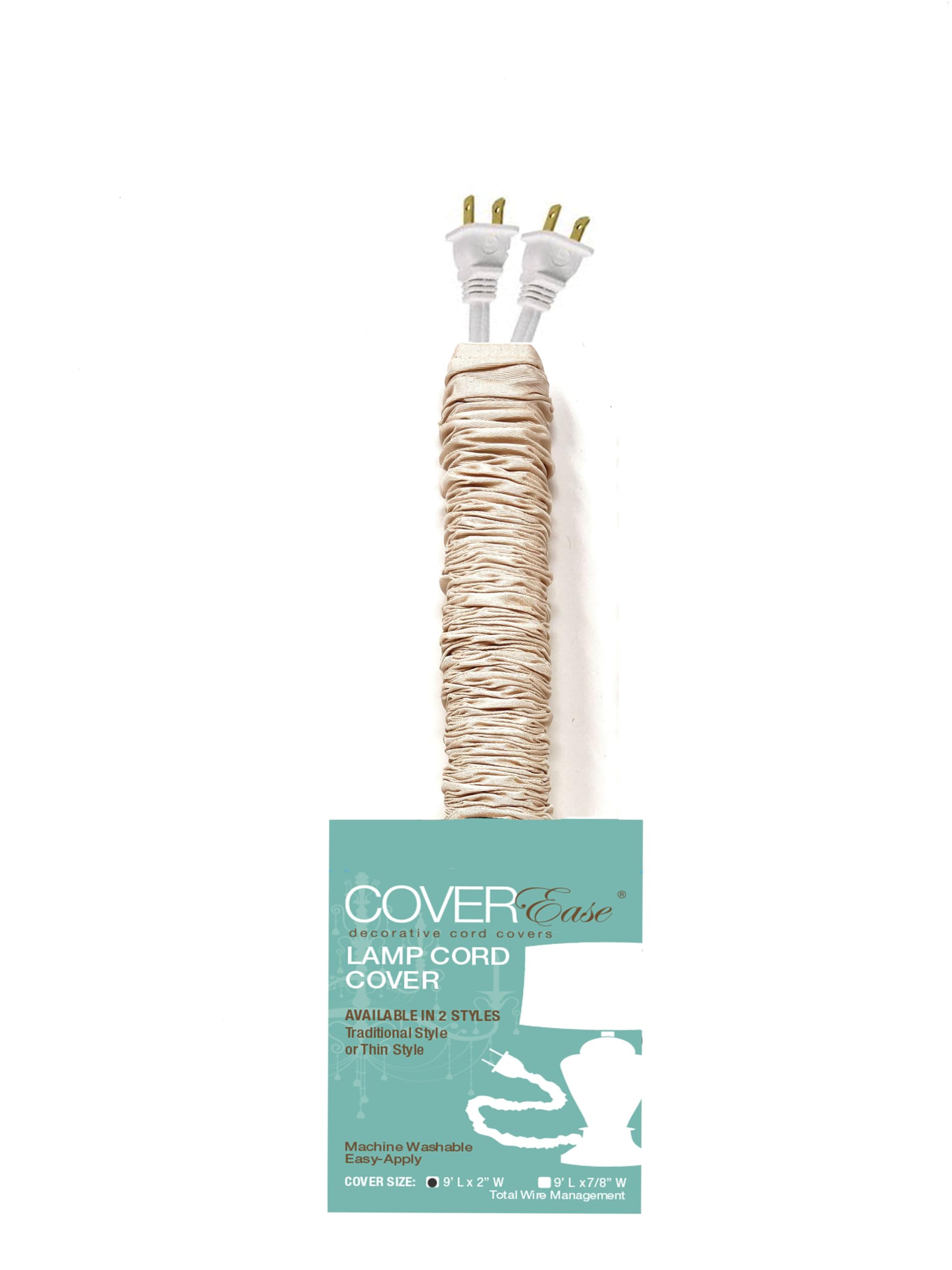Tan/Straw COVEREase Lamp Cord Cover 9 ft Faux Silk Fabric Cover - Cable Sleeve, Wire Cover, Cord Hider for Cable Management for Electrical Lighting Fixtures (1 Pack)