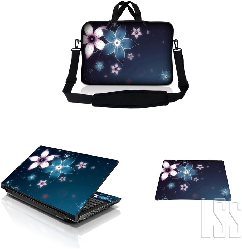 13 inch Sleeve Bag Carrying Case w/Handle, Adjustable Shoulder & Matching Skin Sticker, Mouse Pad Compatible with 12" 12.1" 13" 13.3" - Plumeria Flower Floral