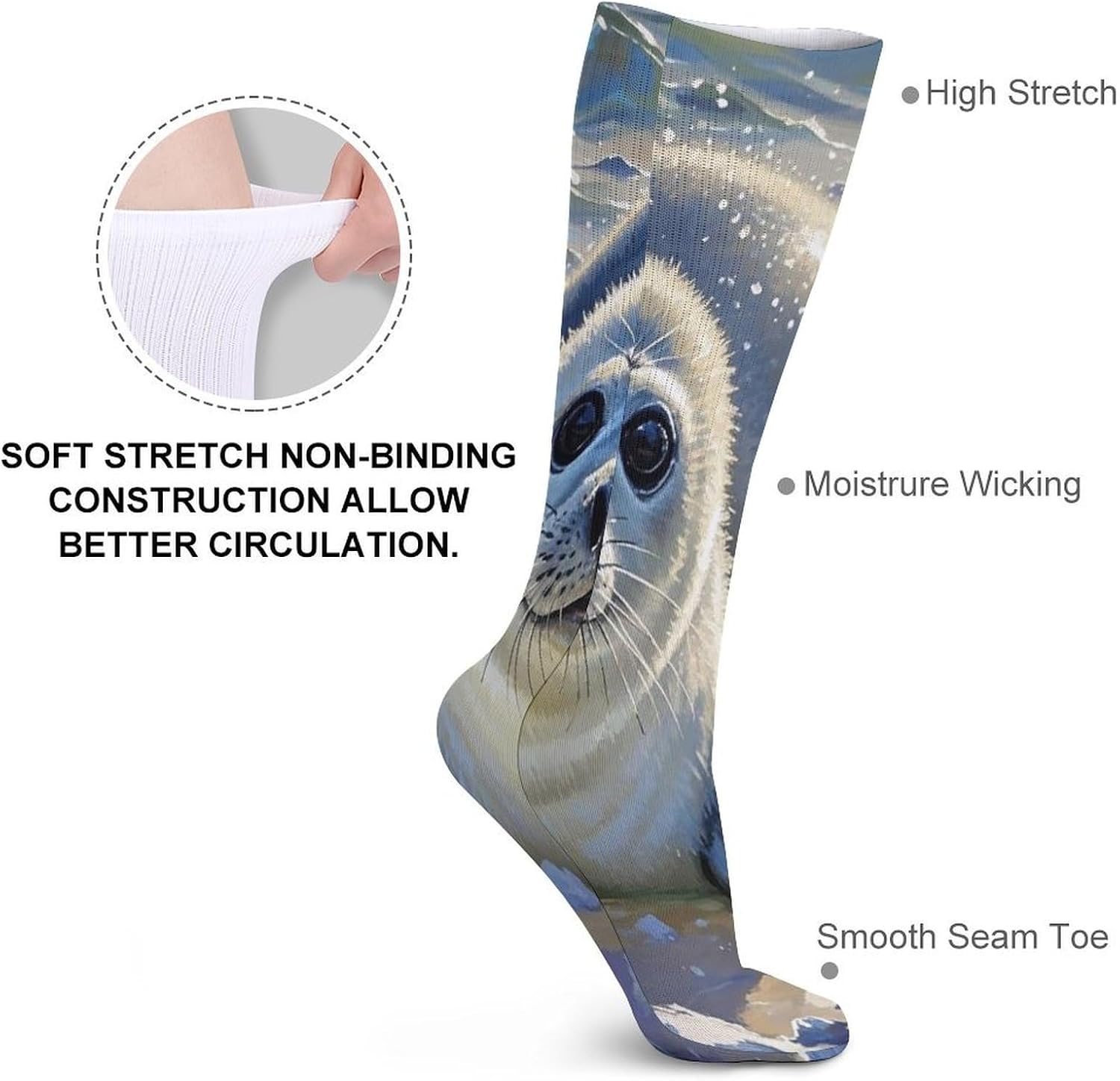 Harp Seal Painting Crew Socks Cozy Casual Calf Socks Lightweight Long Work Sock Breathable Athletic Sock for Hiking Sports Running 5 Pairs