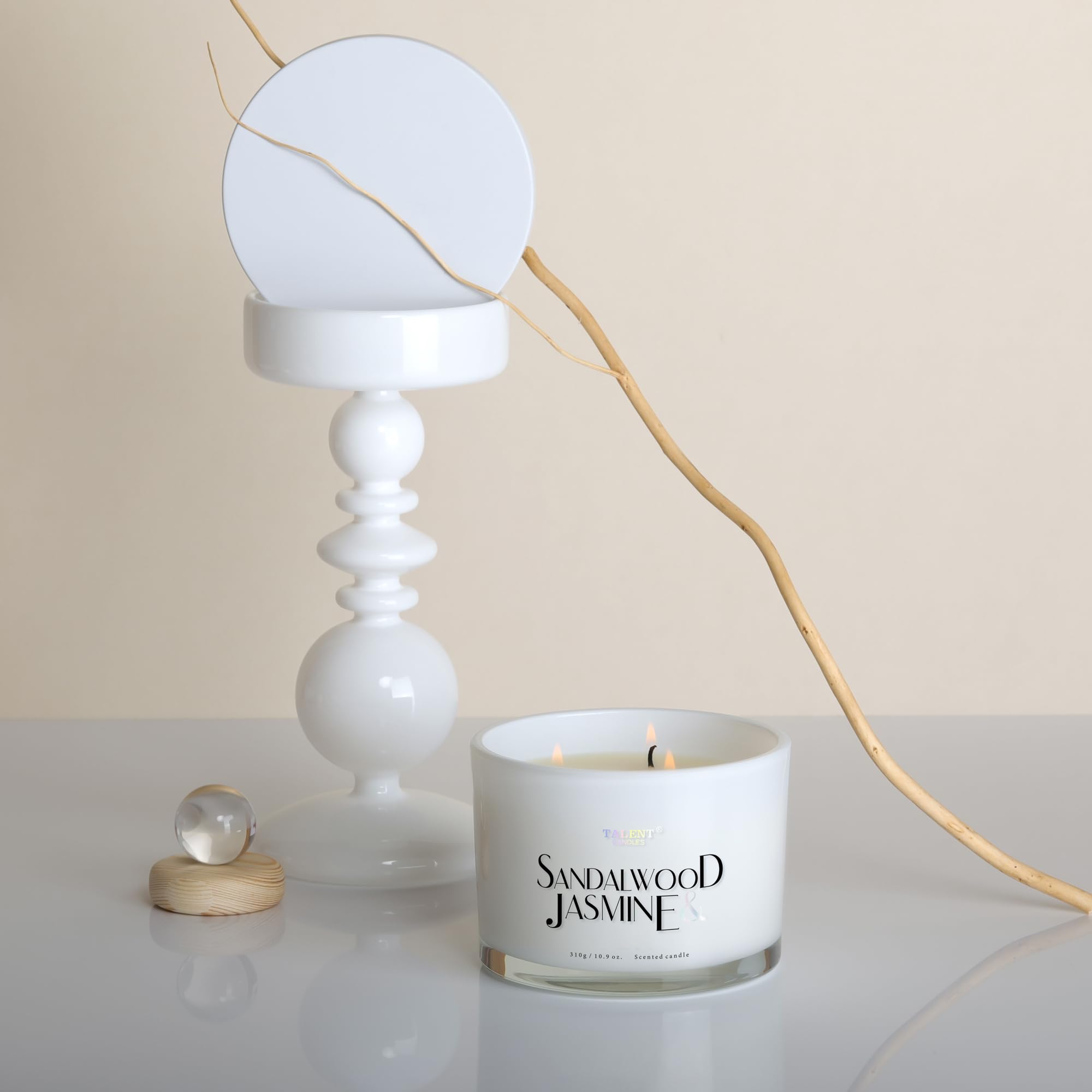 Vela perfumada, velas TALENT, cera de soja 100% natural, 3 mechas, vela perfumada regalos para mujeres y hombres, aromaterapia, vela en tarro de 10.93 oz, Sándalo y jazmín