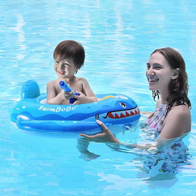 Free Swimming Baby Inflatable Swim Seat Float Boat with Safety Seat Pool Ride-on Toys for Kids Aged 6-36 Months