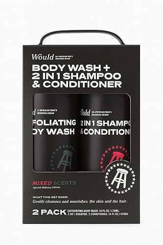 Would Body Wash + Juego de champú y acondicionador 2 en 1, aromas mixtos, paquete de 2, jabón corporal exfoliante de 16 onzas líquidas, champú 2 en