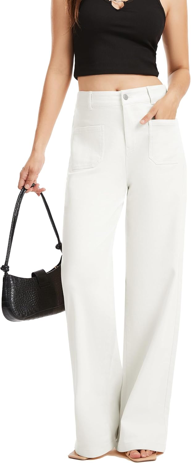 Denim Women Long Trousers Jeans Pants Wide Leg Jeans High Waisted Pants Stretchy with Pockets