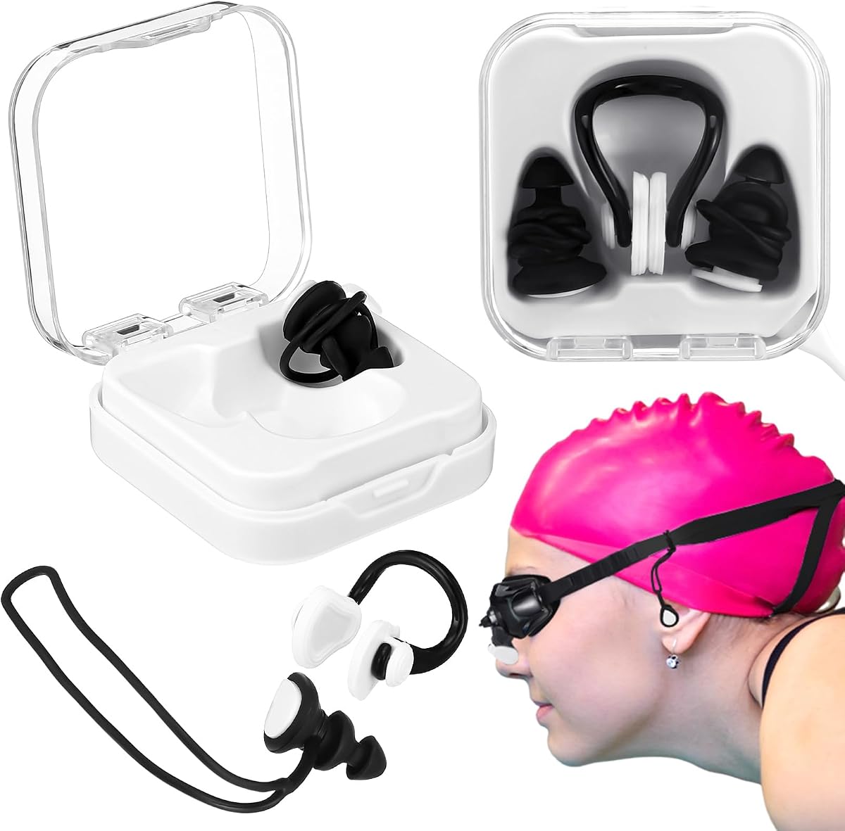 2 Set Swimming Nose Clips Ear Plugs Silicone Waterproof Swimming Nose Plugs Earplugs with String Protector Accessories for Adult Diving Surfing Water Sports Beginner Training Supplies