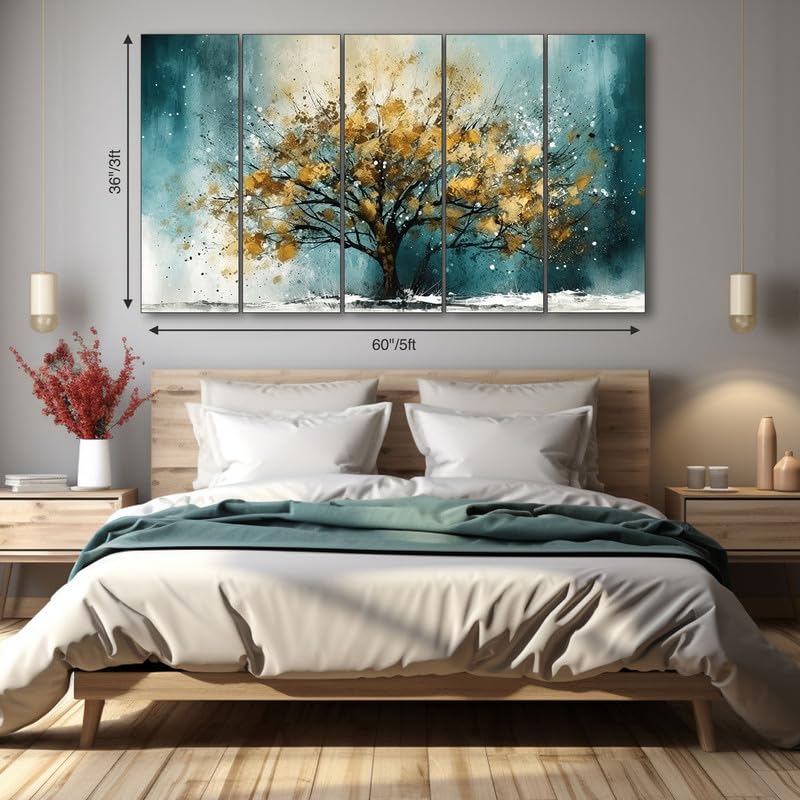 Image of The Castle Decor Abstract art painting with frame Big Size 36x60 Wall art for living room,Bedroom,Drawing room,Hotels-Wooden Framed-326