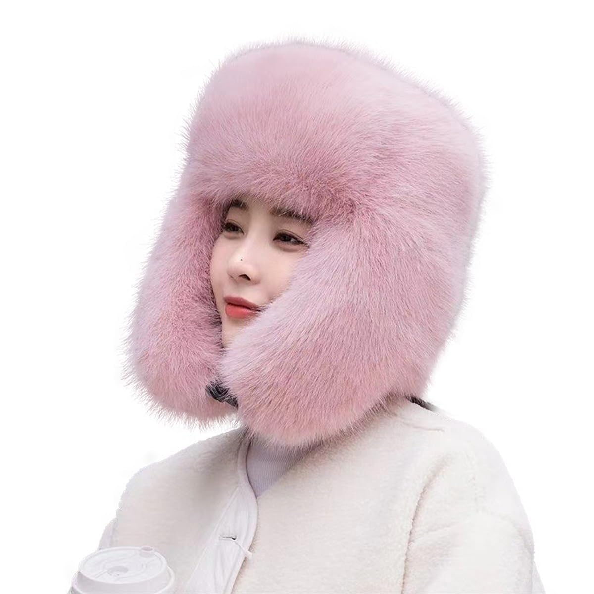 Chapeau de trappeur rose en fausse fourrure ushanka mixte