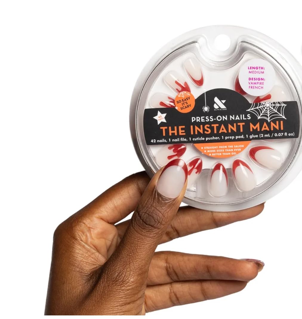 Olive & June Instant Mani Medium Stiletto Press-On Nails, Velvet Ink, 42 Pieces: Almond Medium