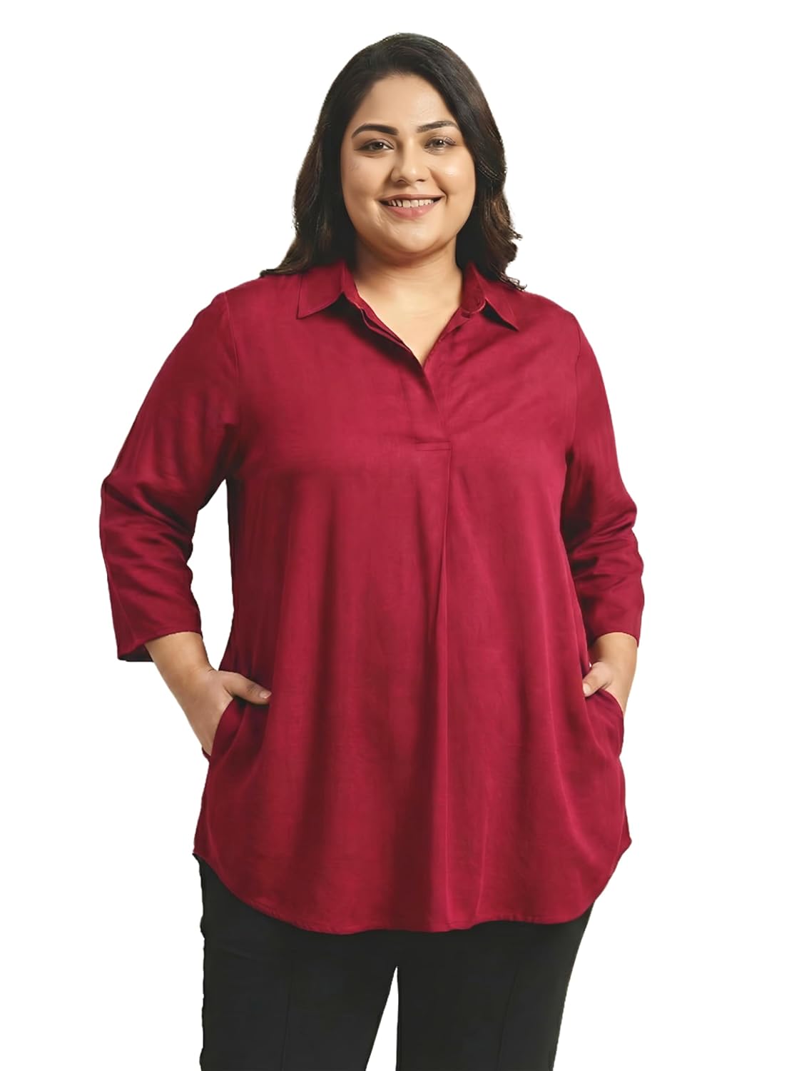 Angoori Fashion Women’s Plus Size Solid Rayon Tunic Side Pockets Regular Fit 3/4 Sleeves Collared Shirt Style Casual Offic... - Review, Price and Buying Guide