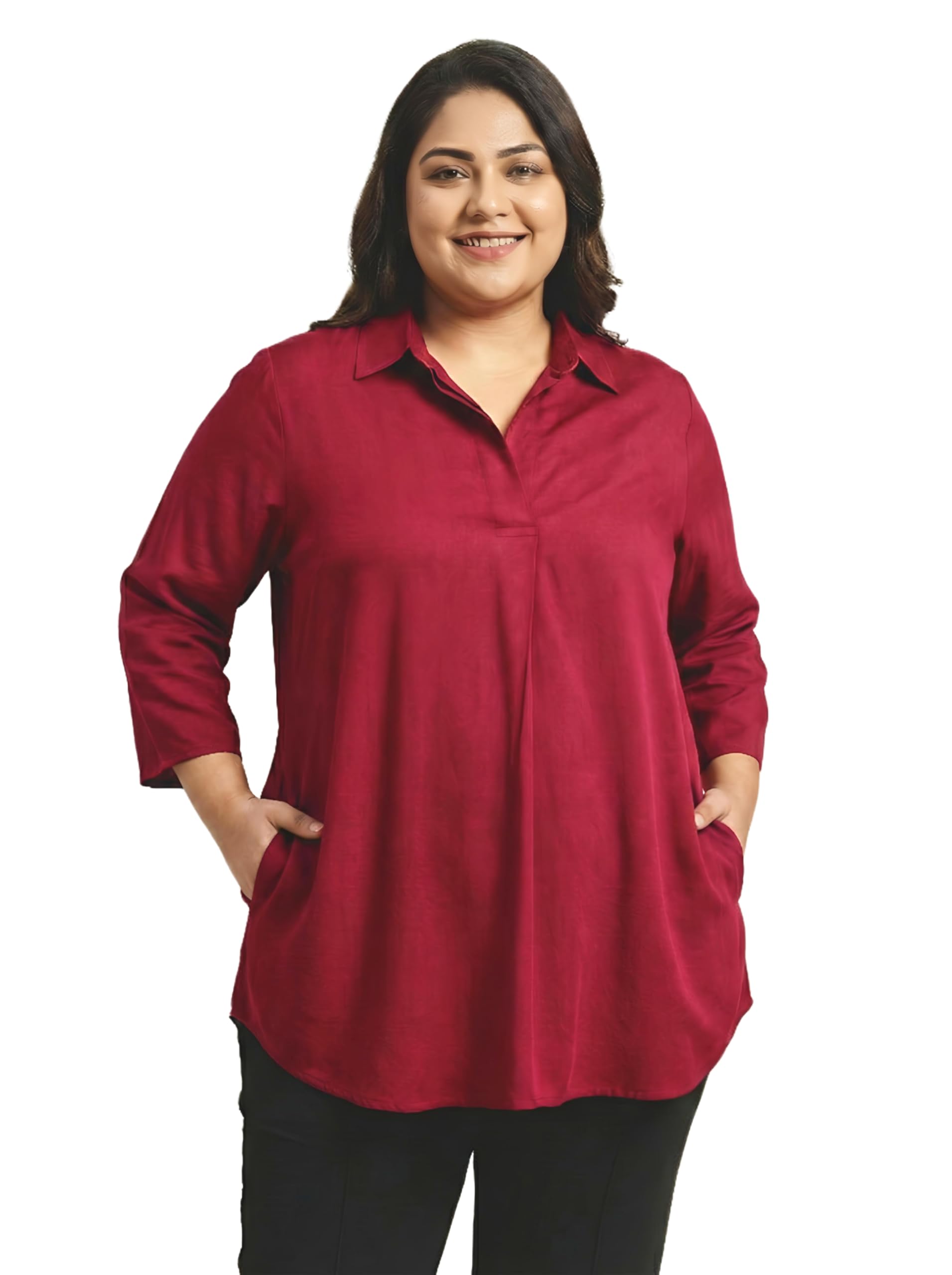 angoori fashion Women’s Plus Size Solid Rayon Tunic Side Pockets Regular Fit 3/4 Sleeves Collared Shirt Style Casual Office Wear Top-picture-25