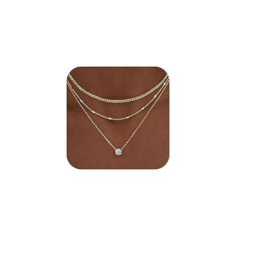 WomenGifts Layered Gold Necklaces for Women, 14K Gold Sterling Silver Plated Dainty Pendant Necklace Set Non Tarnish, Chunky Stackable Cuban Chain Choker, Trendy Personalized Birthstone Jewelry Gift for Mom