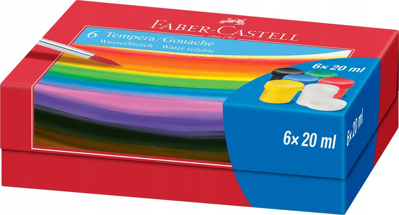 Faber-Castell Tempera/Gouache Colours, 6 Pots of 20 ml, Multicolor - Image 2