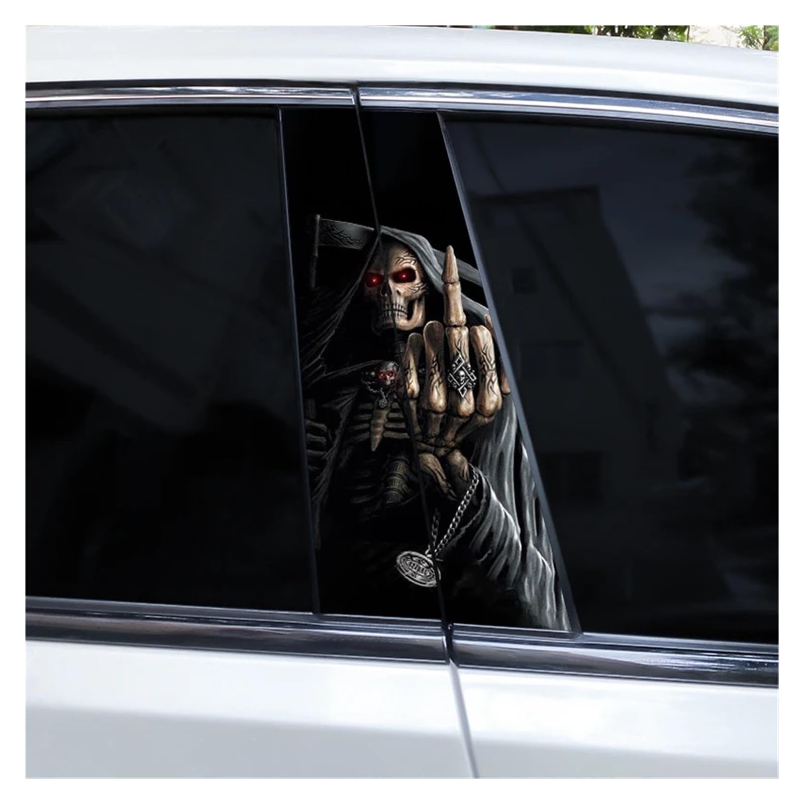Car Side Decals 2pcs Gothic Couple Skull Grim Reaper Car Doorpost Sticker DIY B-Pillar Waterproof Vinyl Center Column Decal(Style H)