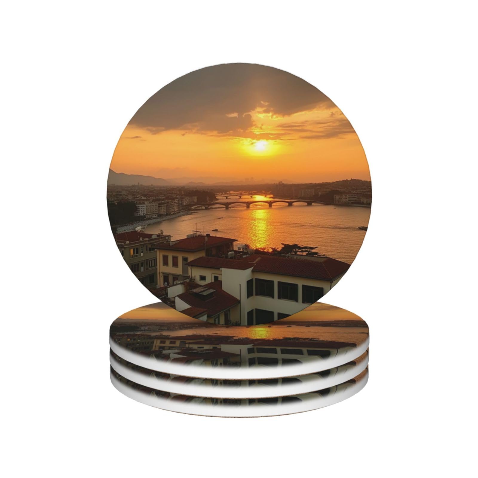 Dessous de verre absorbants en céramique (lot de 4) protection de table basse coucher du soleil