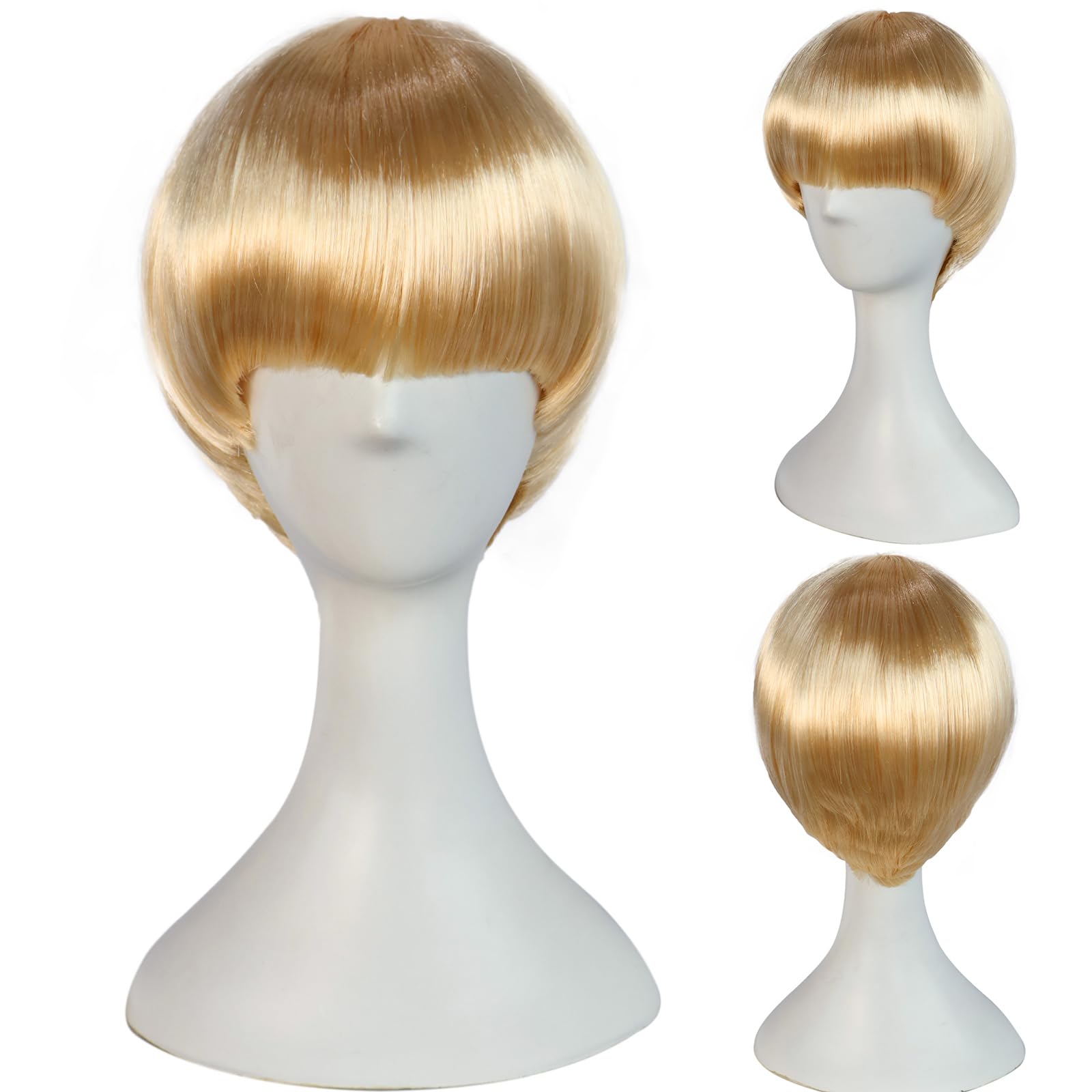 BECULINA Short Blonde Mushroom Wig with Hair Cap Bowl Cut Wigs Short Blonde Funny Wig for Men for Halloween Party Wigs Blond Bob Hair With Bangs for Christmas Cosplay Costume Outfit - Image 2