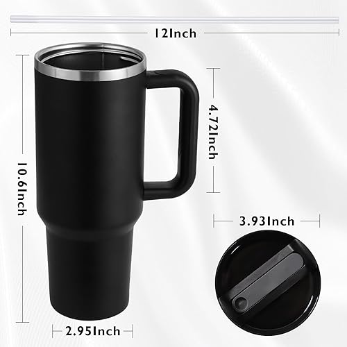 Miniatura 6 de Vaso de 40 onzas con asa, tapa de pajilla, de acero inoxidable aislado al vacío, reutilizable, mantiene las bebidas frías, soporte para taza de
