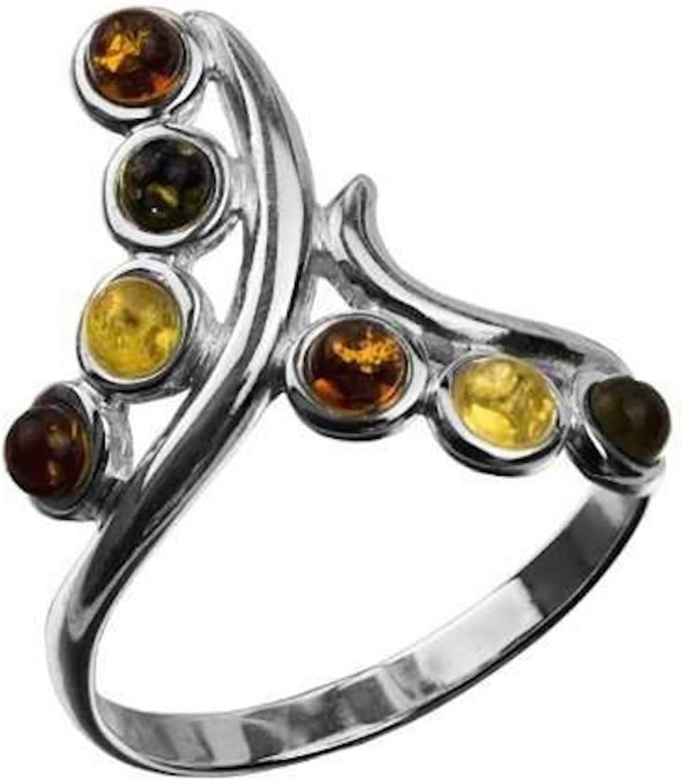Ian and Valeri Co.Multicolor Amber Sterling Silver Tiny Stones Twig Ring