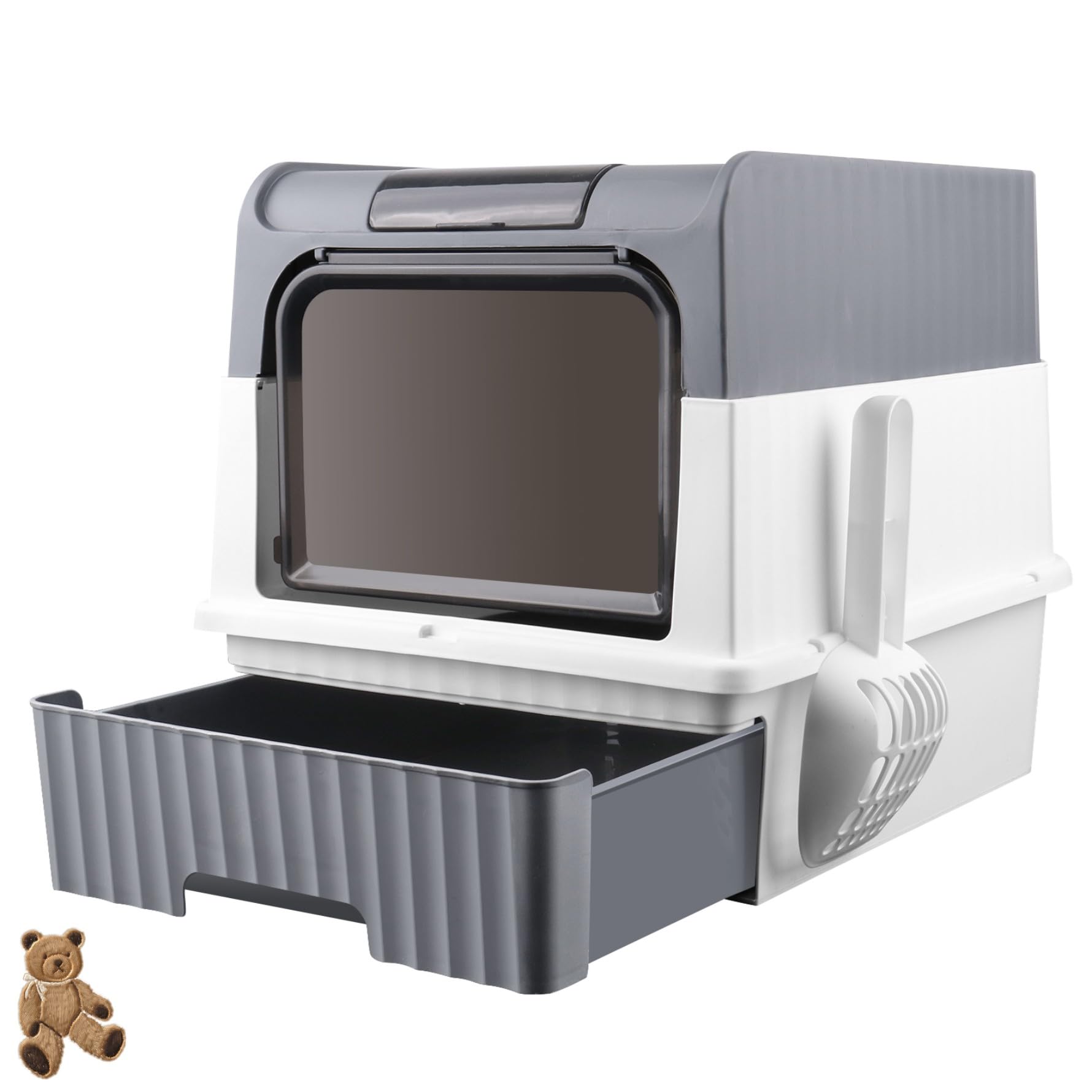 Maison de toilette chat avec tiroir pour éviter les grains de litière sur le sol