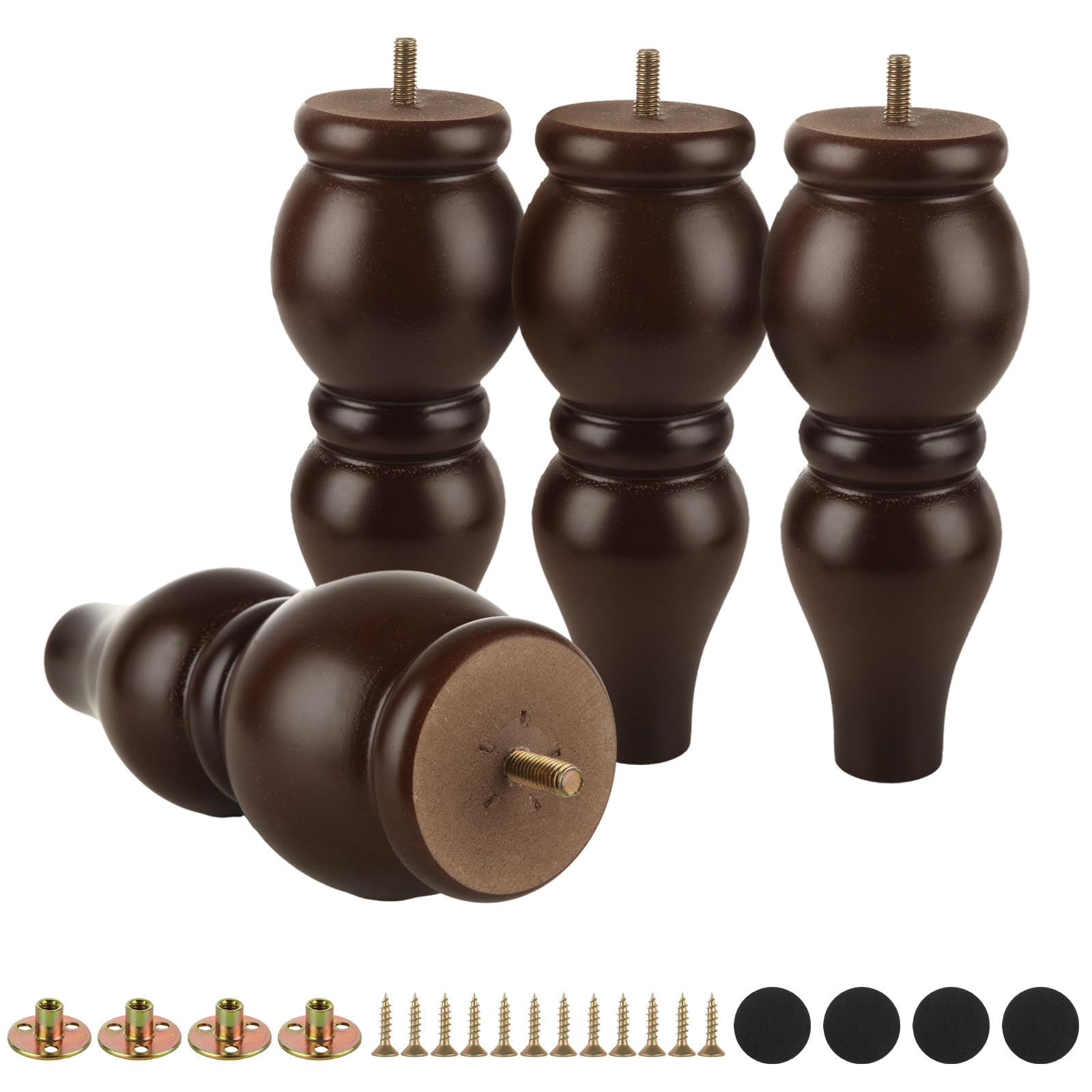 SENENQU 4 Pack Wood Furniture Legs 8 inch Sofa Legs, Round Couch Legs Espresso Wooden Furniture Feet for Sofa Couch Set of 4,Sofa Replacement Parts