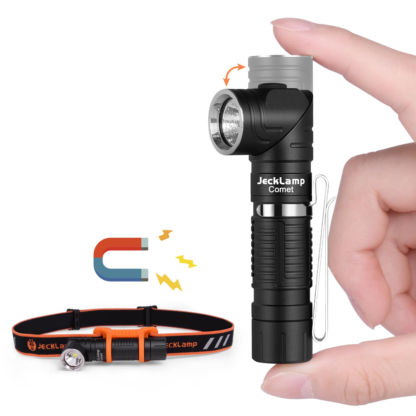 EDC Flashlight with Clip, 1000 High Lumens Mini Flashlight, 90 Degree Rotating Flashlight with Magnet, Rechargeable Led Headlamp, Keychain Flashlight for Working, Camping