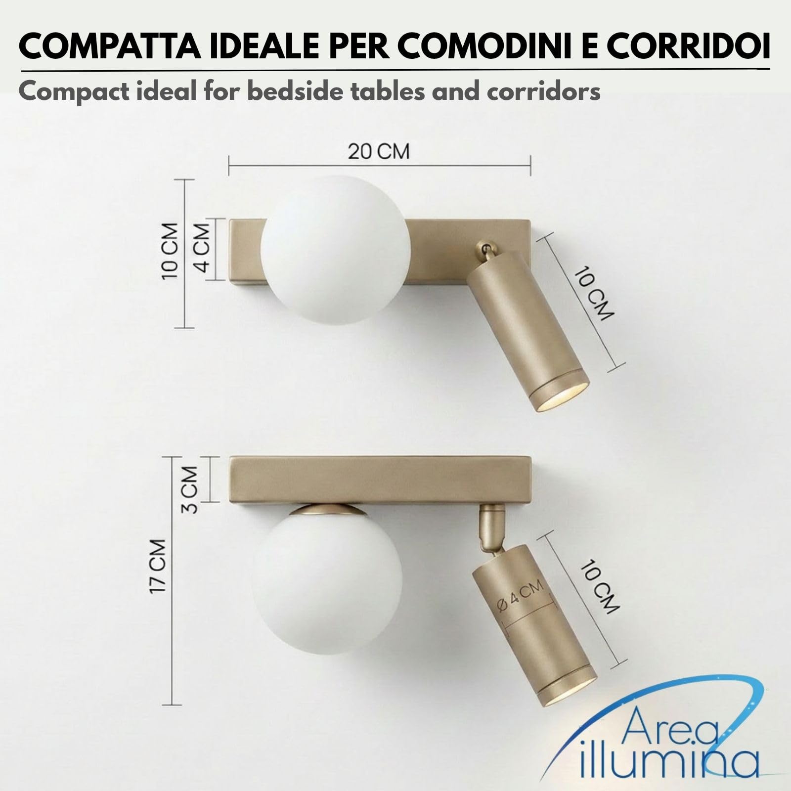 Applique da Parete con Faretto LED Integrato 3000K, Sfera G9, Ferro e Alluminio, 10x17x20 cm, Stile Moderno, Antracite o Sabbia (Sabbia)